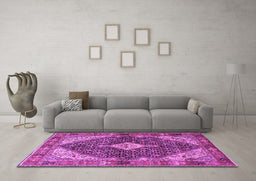 Machine Washable Persian Purple Traditional Area Rugs in a Living Room, wshtr4623pur