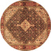 Round Machine Washable Persian Brown Traditional Rug, wshtr4623brn