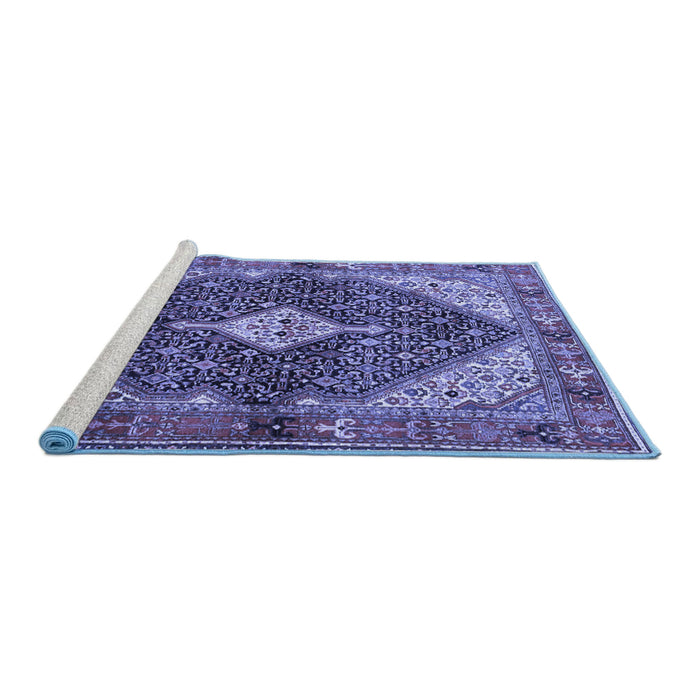 Sideview of Machine Washable Persian Blue Traditional Rug, wshtr4623blu