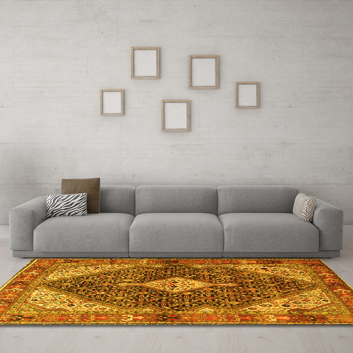 Machine Washable Persian Yellow Traditional Rug in a Living Room, wshtr4623yw