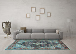 Machine Washable Persian Light Blue Traditional Rug in a Living Room, wshtr4623lblu