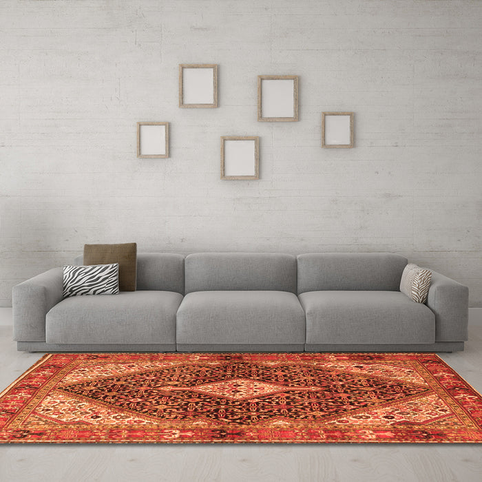 Machine Washable Persian Orange Traditional Area Rugs in a Living Room, wshtr4623org