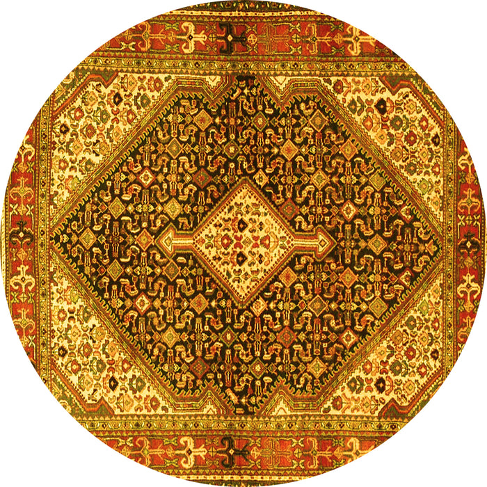 Round Machine Washable Persian Yellow Traditional Rug, wshtr4623yw