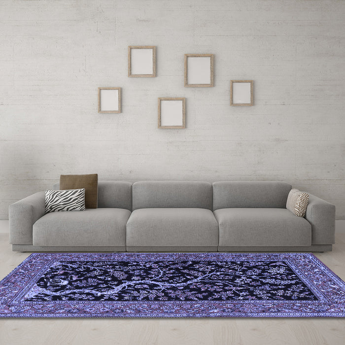 Machine Washable Persian Blue Traditional Rug in a Living Room, wshtr4624blu