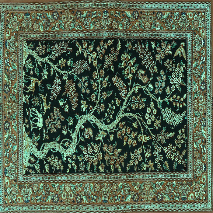 Square Machine Washable Persian Turquoise Traditional Area Rugs, wshtr4624turq