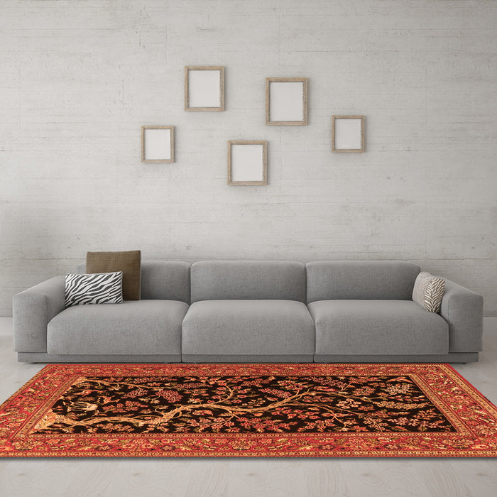Machine Washable Persian Orange Traditional Area Rugs in a Living Room, wshtr4624org