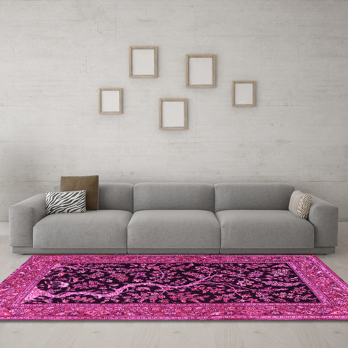 Machine Washable Persian Pink Traditional Rug in a Living Room, wshtr4624pnk
