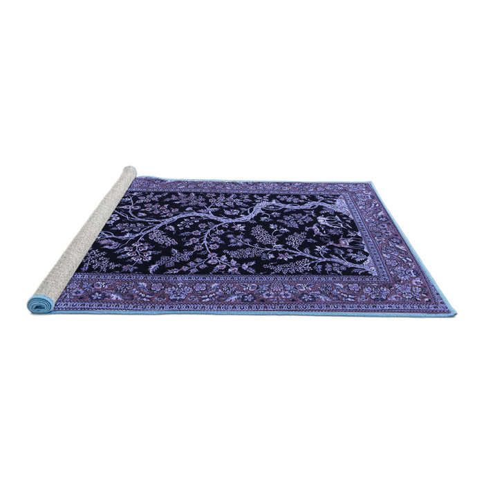 Sideview of Machine Washable Persian Blue Traditional Rug, wshtr4624blu