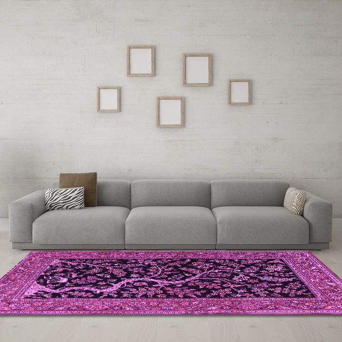 Machine Washable Persian Purple Traditional Area Rugs in a Living Room, wshtr4624pur