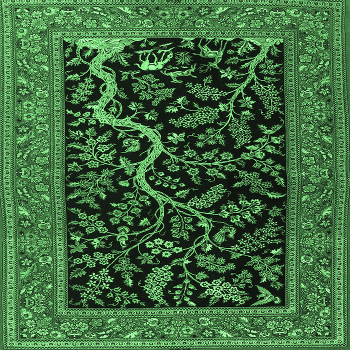 Square Machine Washable Persian Emerald Green Traditional Area Rugs, wshtr4624emgrn