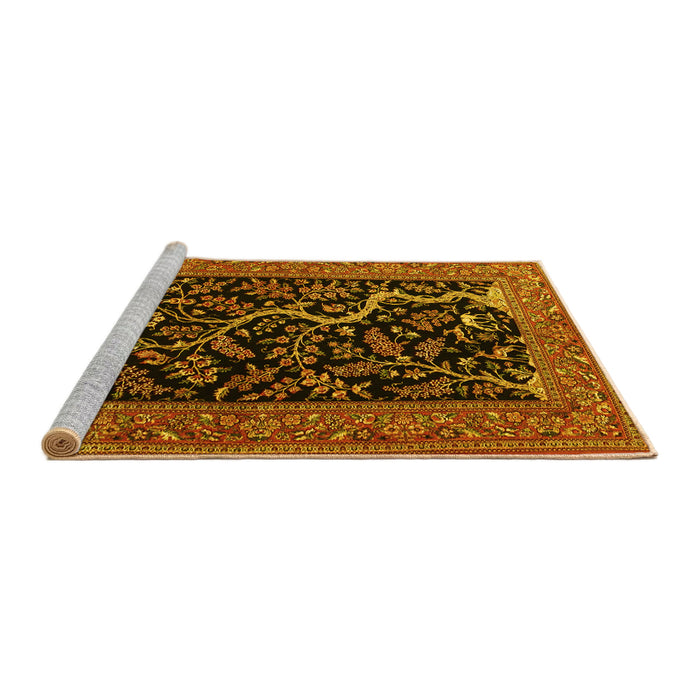 Sideview of Machine Washable Persian Yellow Traditional Rug, wshtr4624yw