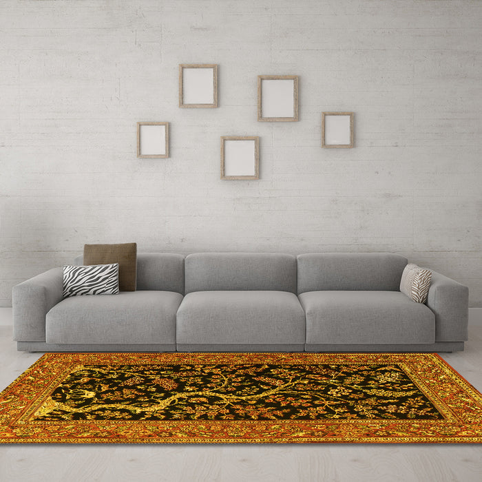 Machine Washable Persian Yellow Traditional Rug in a Living Room, wshtr4624yw