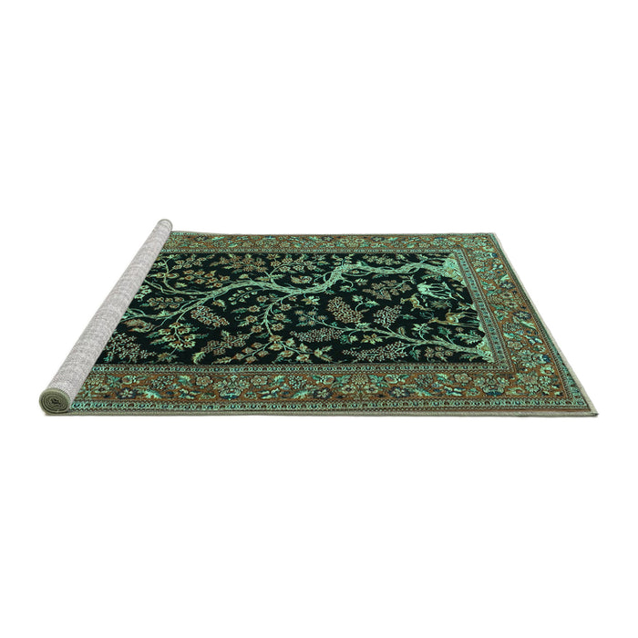 Sideview of Machine Washable Persian Turquoise Traditional Area Rugs, wshtr4624turq