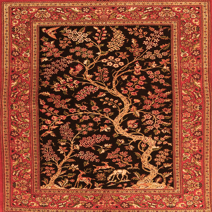 Round Machine Washable Persian Orange Traditional Area Rugs, wshtr4624org