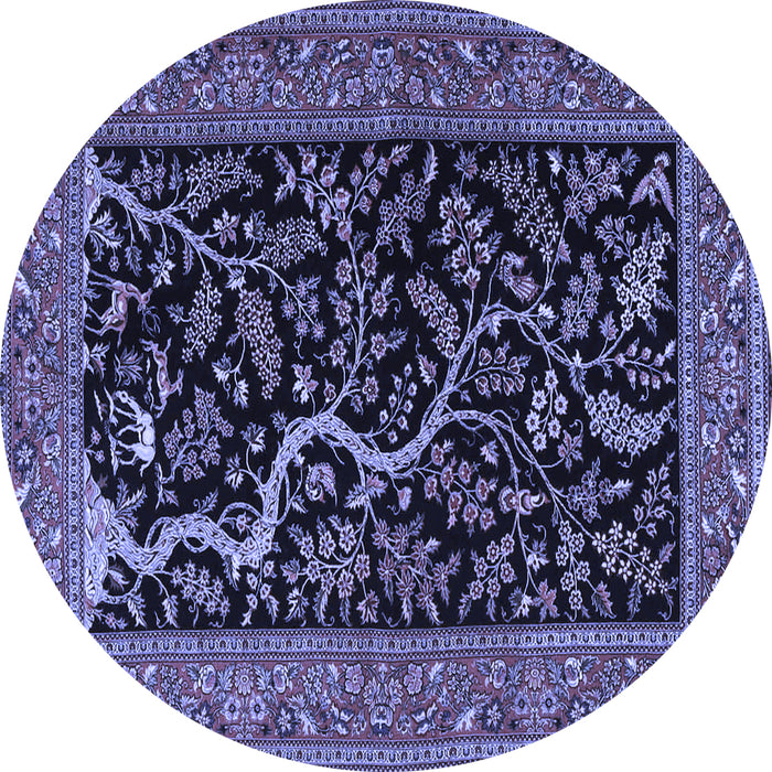 Round Machine Washable Persian Blue Traditional Rug, wshtr4624blu