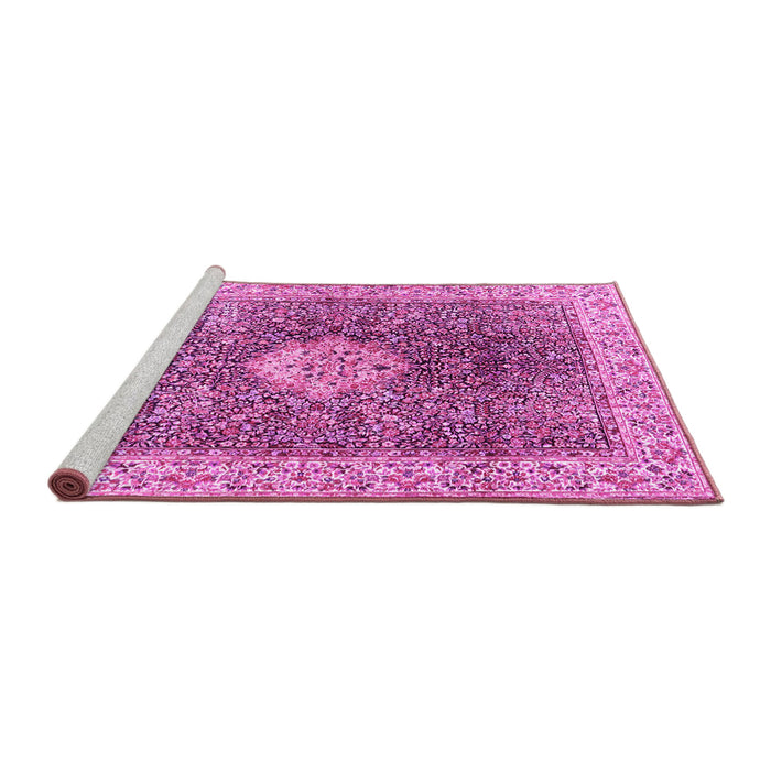 Sideview of Machine Washable Medallion Pink Traditional Rug, wshtr4625pnk