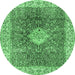 Round Medallion Emerald Green Traditional Rug, tr4625emgrn