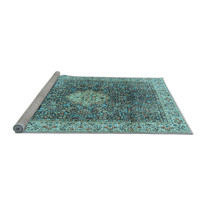 Sideview of Machine Washable Medallion Light Blue Traditional Rug, wshtr4625lblu