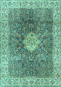 Medallion Turquoise Traditional Rug, tr4625turq