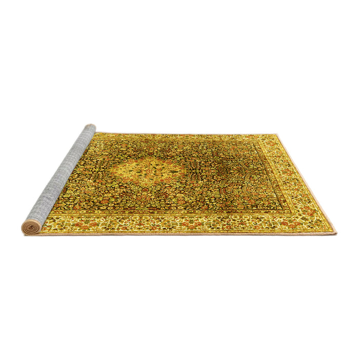 Sideview of Machine Washable Medallion Yellow Traditional Rug, wshtr4625yw