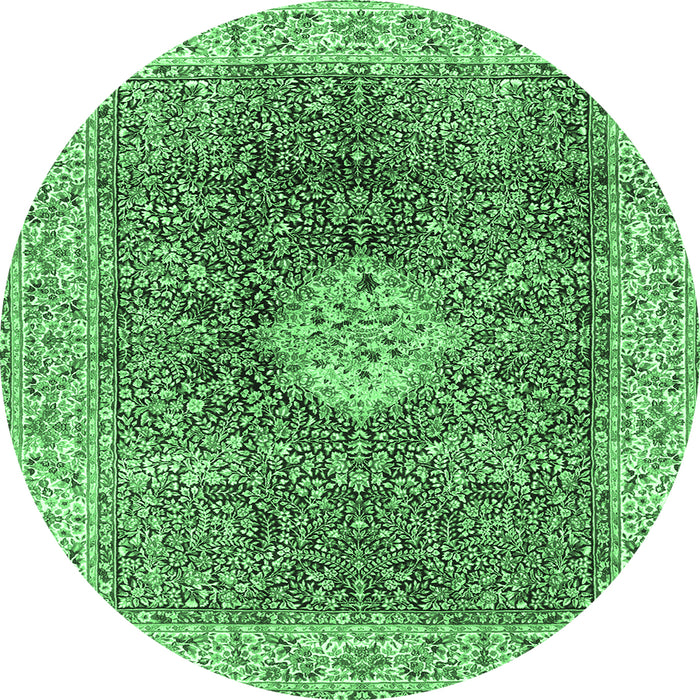 Round Machine Washable Medallion Emerald Green Traditional Area Rugs, wshtr4625emgrn