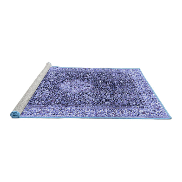 Sideview of Machine Washable Medallion Blue Traditional Rug, wshtr4625blu