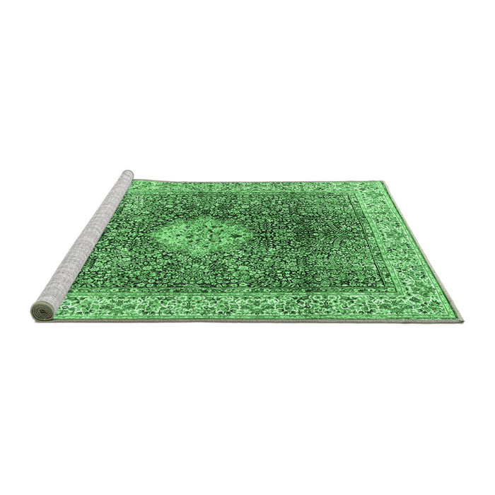 Sideview of Machine Washable Medallion Emerald Green Traditional Area Rugs, wshtr4625emgrn