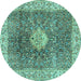 Round Medallion Turquoise Traditional Rug, tr4625turq