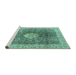 Sideview of Machine Washable Medallion Turquoise Traditional Area Rugs, wshtr4625turq