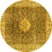 Round Machine Washable Medallion Yellow Traditional Rug, wshtr4625yw