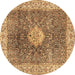 Round Machine Washable Medallion Brown Traditional Rug, wshtr4625brn