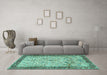 Machine Washable Persian Turquoise Traditional Area Rugs in a Living Room,, wshtr4626turq