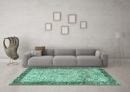Machine Washable Persian Turquoise Traditional Area Rugs in a Living Room,, wshtr4626turq