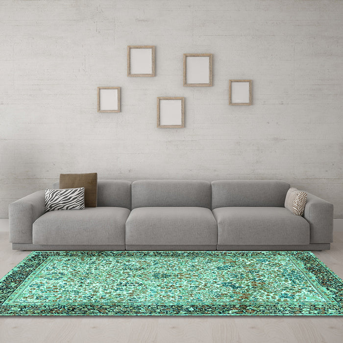 Machine Washable Persian Turquoise Traditional Area Rugs in a Living Room,, wshtr4626turq