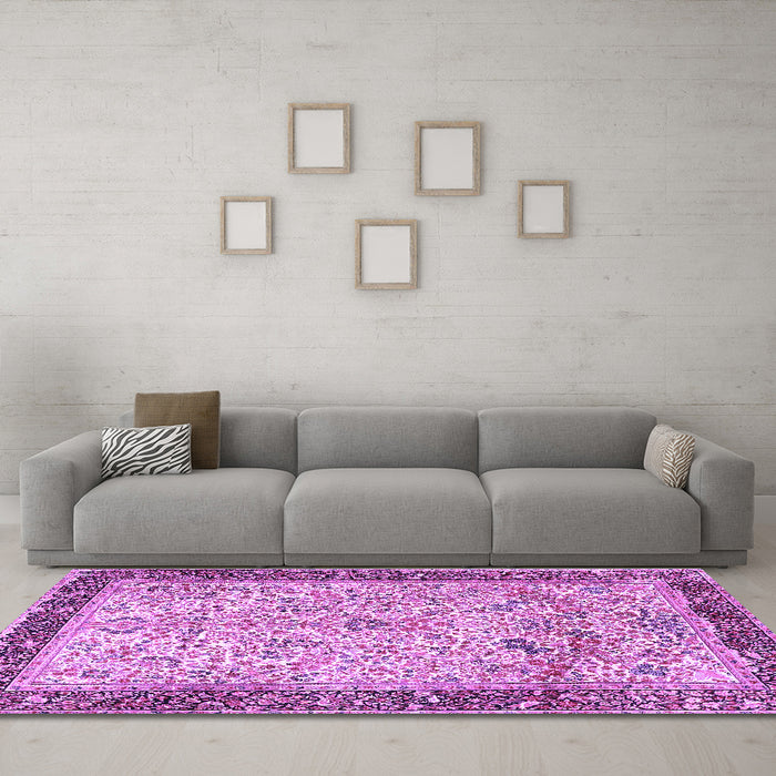 Machine Washable Persian Purple Traditional Area Rugs in a Living Room, wshtr4626pur