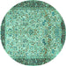 Round Persian Turquoise Traditional Rug, tr4626turq