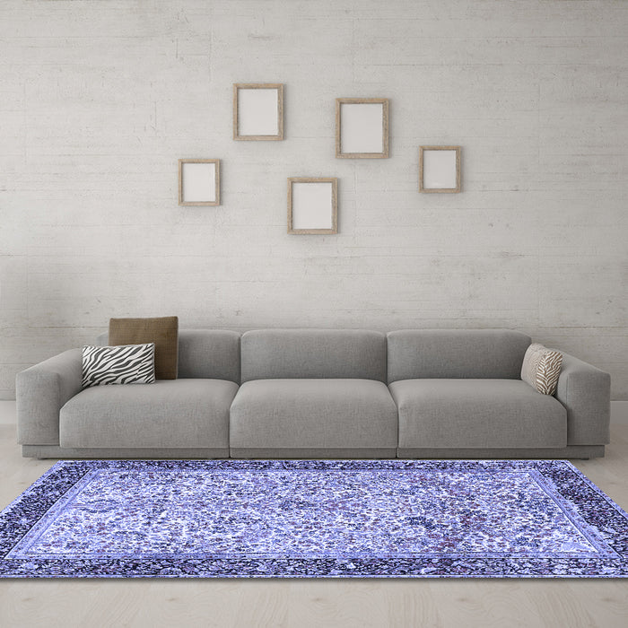 Machine Washable Persian Blue Traditional Rug in a Living Room, wshtr4626blu