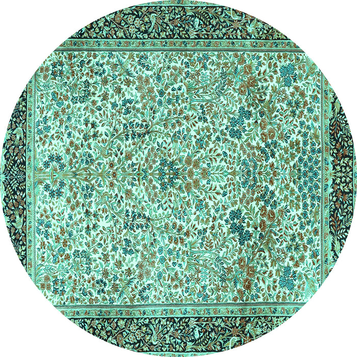 Round Machine Washable Persian Turquoise Traditional Area Rugs, wshtr4626turq