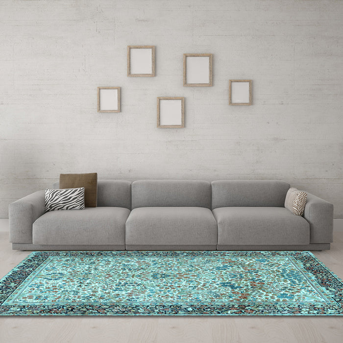 Machine Washable Persian Light Blue Traditional Rug in a Living Room, wshtr4626lblu