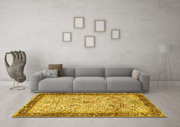 Machine Washable Persian Yellow Traditional Rug in a Living Room, wshtr4626yw