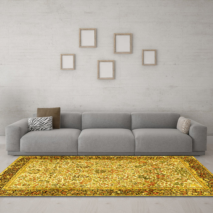 Machine Washable Persian Yellow Traditional Rug in a Living Room, wshtr4626yw
