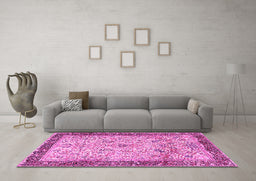 Machine Washable Persian Pink Traditional Rug in a Living Room, wshtr4626pnk