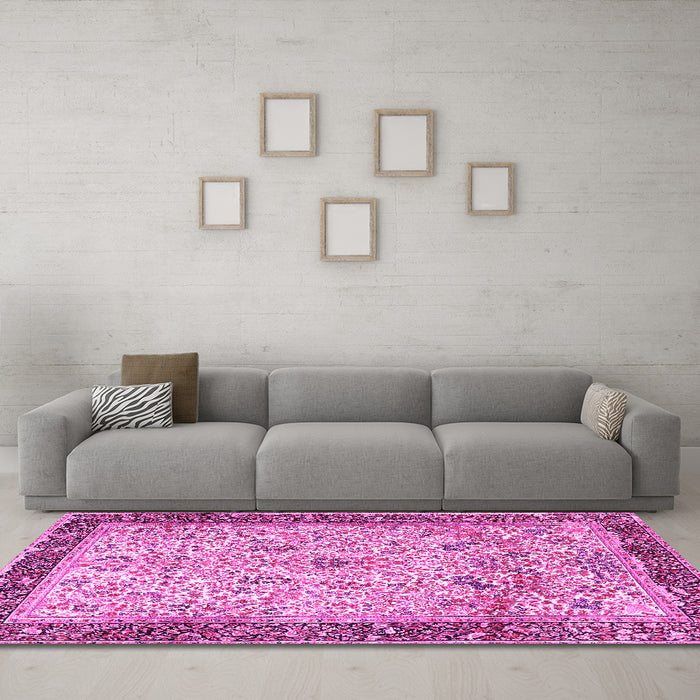 Machine Washable Persian Pink Traditional Rug in a Living Room, wshtr4626pnk
