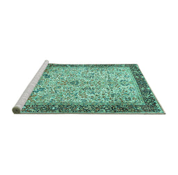 Sideview of Machine Washable Persian Turquoise Traditional Area Rugs, wshtr4626turq