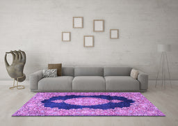 Machine Washable Medallion Purple Traditional Area Rugs in a Living Room, wshtr4627pur