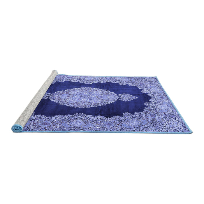 Sideview of Machine Washable Medallion Blue Traditional Rug, wshtr4627blu