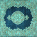 Square Machine Washable Medallion Turquoise Traditional Area Rugs, wshtr4627turq