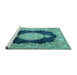 Sideview of Machine Washable Medallion Turquoise Traditional Area Rugs, wshtr4627turq