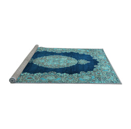 Sideview of Machine Washable Medallion Light Blue Traditional Rug, wshtr4627lblu