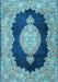 Machine Washable Medallion Light Blue Traditional Rug, wshtr4627lblu